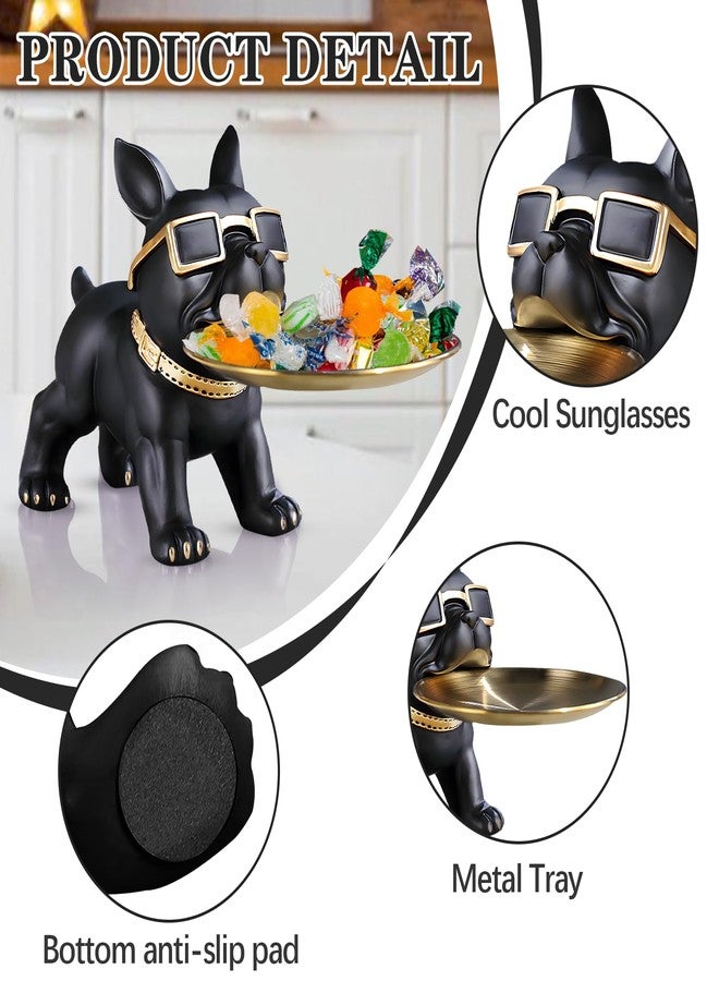 Huhote Bulldog Tray Statue Black,Small Modern French Bulldog Candy Dish Key Holder Bowl, French Bulldog Accessories, Statues for Office Desk Home Decor Figurines Entryway Table Decor (Black) - Image 4
